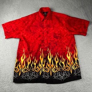 Y2K Emergency Exit Shirt Mens Large Flame Tribal Fire Pattern